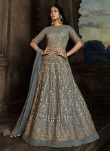 Load image into Gallery viewer, Grey Floral Embroidered Heavy Anarkali Suit fashionandstylish.myshopify.com
