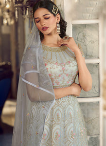 Grey Floral Heavy Embroidered Gown Style Anarkali