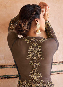 Grey Gold Heavy Embroidered Lehenga Style Anarkali fashionandstylish.myshopify.com