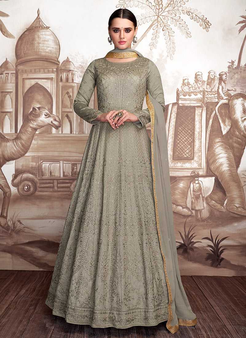 Grey Heavy Embroidered Anarkali Suit – Fashneo