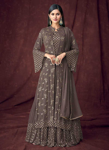 Grey Heavy Embroidered Designer Jacket Style Lehenga fashionandstylish.myshopify.com