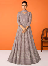 Load image into Gallery viewer, Grey Heavy Embroidered Floor touch Kalidar Anarkali
