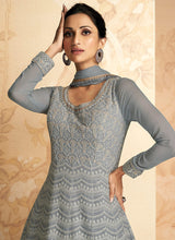 Load image into Gallery viewer, Grey Heavy Embroidered Gown Style Anarkali

