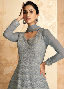 Grey Heavy Embroidered Gown Style Anarkali