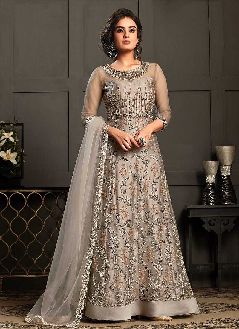 Grey Heavy Embroidered Gown Style Anarkali Suit fashionandstylish.myshopify.com