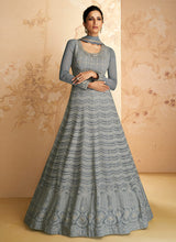Load image into Gallery viewer, Grey Heavy Embroidered Gown Style Anarkali
