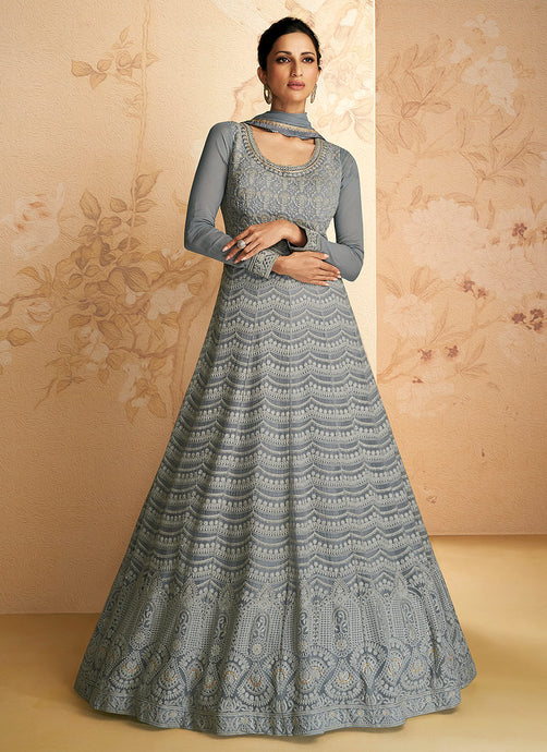 Grey Heavy Embroidered Gown Style Anarkali