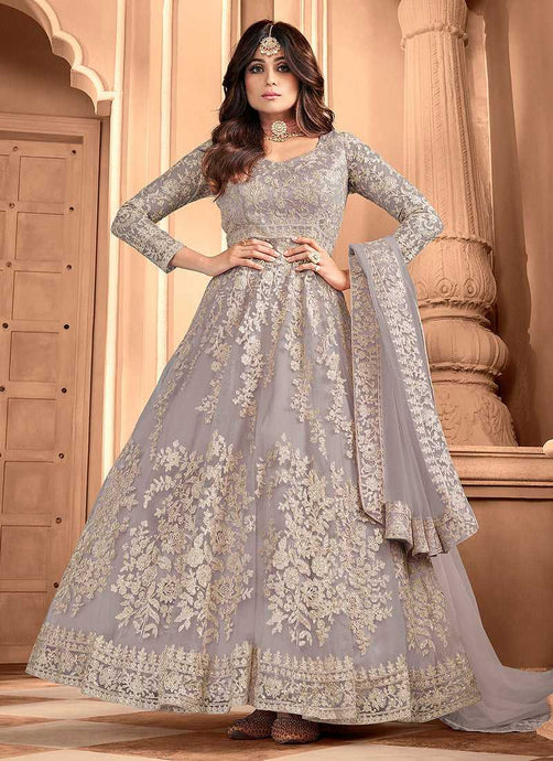 Grey Heavy Embroidered Gown Style Anarkali fashionandstylish.myshopify.com