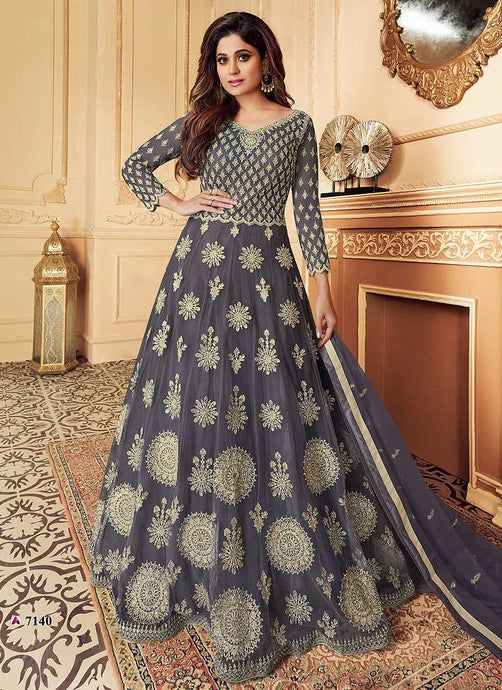 Grey Heavy Embroidered Gown Style Anarkali fashionandstylish.myshopify.com