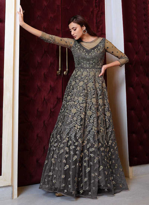 Grey Heavy Embroidered Gown Style Anarkali fashionandstylish.myshopify.com