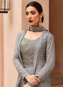 Grey Heavy Embroidered Jacket Style Suit