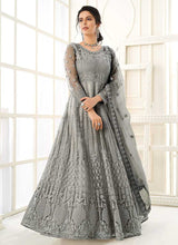 Load image into Gallery viewer, Grey Heavy Embroidered Kalidar Gown Style Anarkali fashionandstylish.myshopify.com
