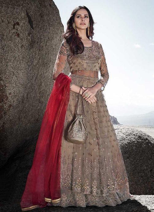 Grey Heavy Embroidered Kalidar Lehenga Style Anarkali Suit fashionandstylish.myshopify.com