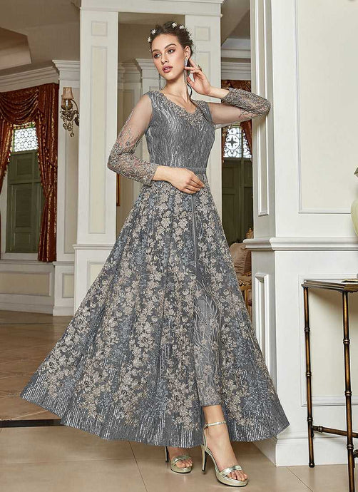 Grey Heavy Embroidered Lehenga/ Pant Style Anarkali fashionandstylish.myshopify.com