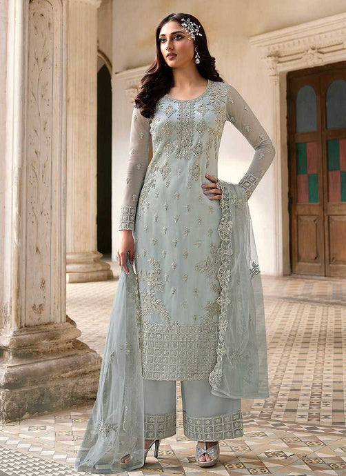 Grey Heavy Embroidered Stylish Palazzo Suit fashionandstylish.myshopify.com