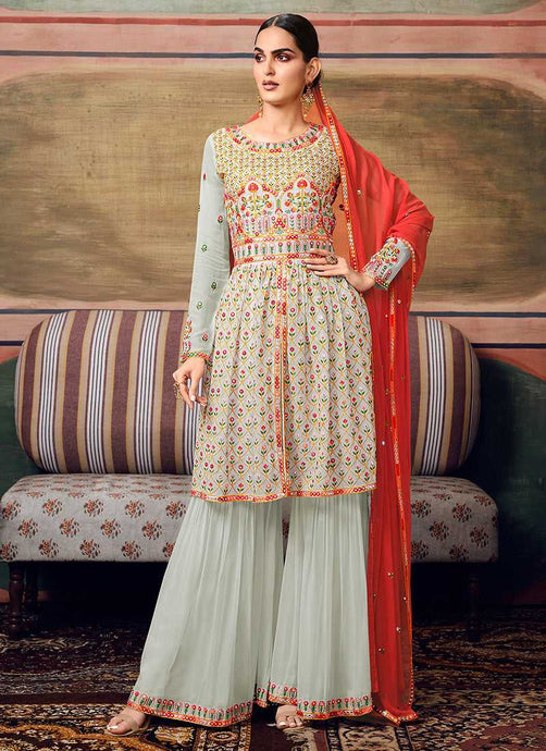 Grey Mirror Embroidered Stylish Gharara Suit fashionandstylish.myshopify.com