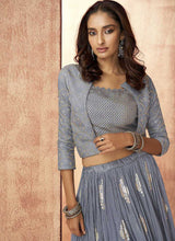 Load image into Gallery viewer, Grey Sequin Embroidered Stylish Jacket Style Lehenga fashionandstylish.myshopify.com
