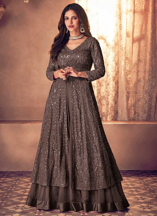 Grey Sequins Embroidered Slit Style Anarkali fashionandstylish.myshopify.com