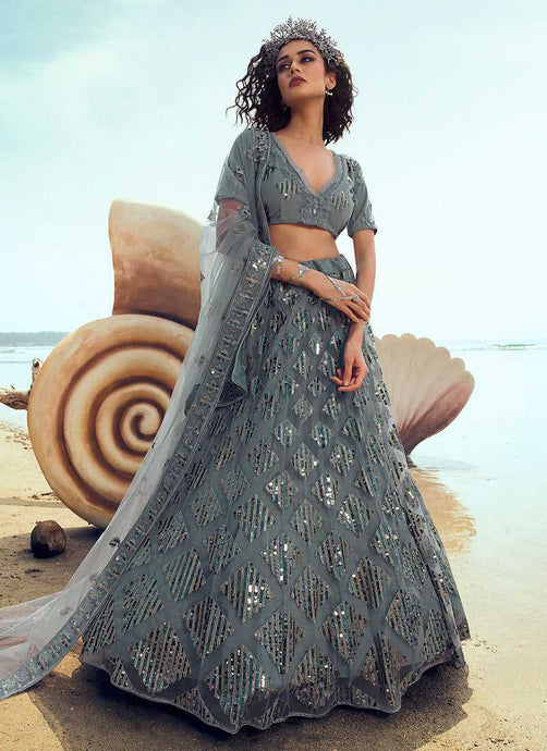 Grey Sequins Embroidered Stylish Lehenga Choli fashionandstylish.myshopify.com