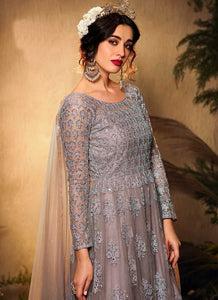 Grey Shade Heavy Embroidered Gown Style Anarkali Suit fashionandstylish.myshopify.com