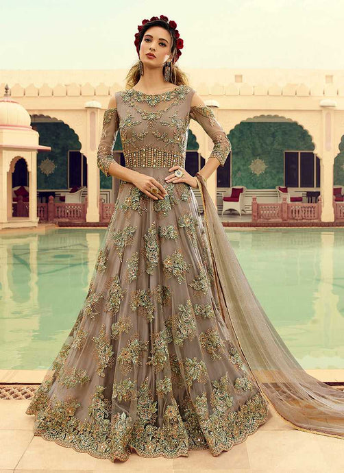 Grey Shade Heavy Embroidered Gown Style Anarkali Suit fashionandstylish.myshopify.com