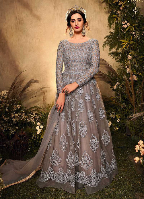 Grey Shade Heavy Embroidered Gown Style Anarkali Suit fashionandstylish.myshopify.com