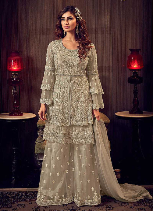 Grey Shade Heavy Embroidered Sharara Style Suit fashionandstylish.myshopify.com