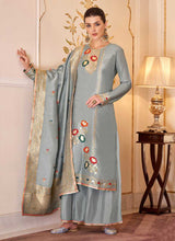 Load image into Gallery viewer, Grey and Gold Designer Embroidered Palazzo Suit fashionandstylish.myshopify.com
