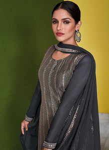 Grey and Gold Embroidered Palazzo Style Suit fashionandstylish.myshopify.com