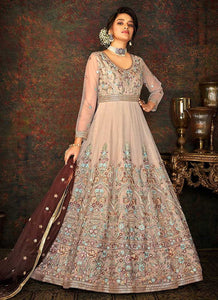 Grey and Gold Floral Embroidered Kalidar Anarkali fashionandstylish.myshopify.com