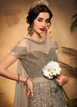 Load image into Gallery viewer, Grey and Gold Heavy Embroidered Kalidar Lehenga Style Anarkali fashionandstylish.myshopify.com
