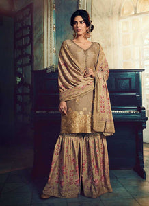 Greyish Silk Work Printed Gharara Style Suit fashionandstylish.myshopify.com
