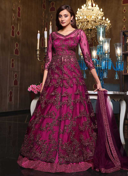 Hot Pink Heavy Embroidered Lehenga/ Pant Style Anarkali fashionandstylish.myshopify.com