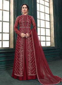 Hot Red Heavy Embroidered Slit Style Anarkali Suit fashionandstylish.myshopify.com