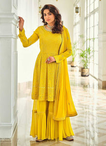 Lemon Yellow Designer Sequins Work Gharara Suit fashionandstylish.myshopify.com