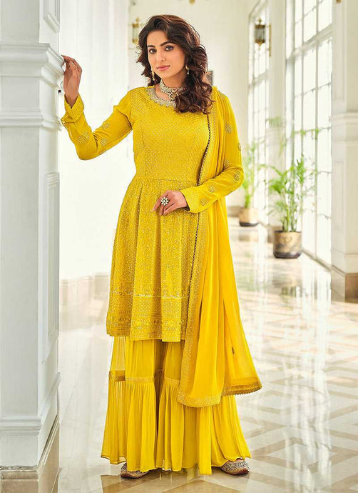 Lemon Yellow Designer Sequins Work Gharara Suit fashionandstylish.myshopify.com