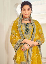Load image into Gallery viewer, Lemon Yellow and Gold Embroidered Sharara Style Suit fashionandstylish.myshopify.com
