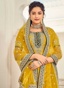 Lemon Yellow and Gold Embroidered Sharara Style Suit fashionandstylish.myshopify.com