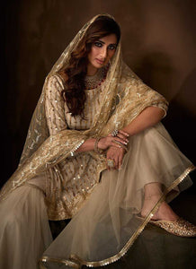 Light Beige Sequins Work Embroidered Gharara Style Suit fashionandstylish.myshopify.com