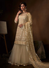 Load image into Gallery viewer, Light Beige Sequins Work Embroidered Gharara Style Suit fashionandstylish.myshopify.com
