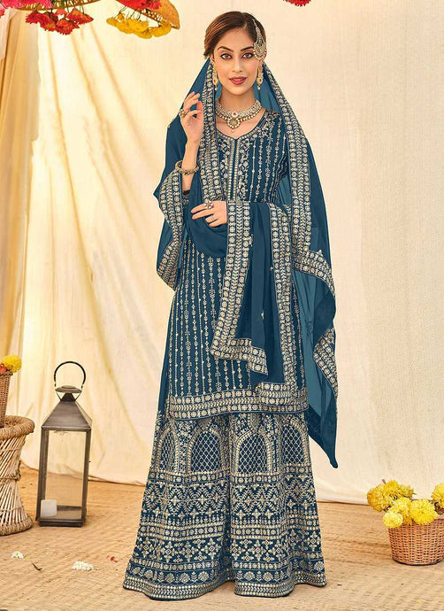 Light Blue Embroidered Stylish Palazzo Style Suit fashionandstylish.myshopify.com