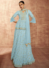 Load image into Gallery viewer, Light Blue Sequin Embroidered Stylish Indo Western Lehenga fashionandstylish.myshopify.com
