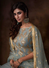 Load image into Gallery viewer, Light Blue Sequins Work Embroidered Gharara Style Suit fashionandstylish.myshopify.com
