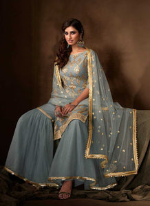 Light Blue Sequins Work Embroidered Gharara Style Suit fashionandstylish.myshopify.com