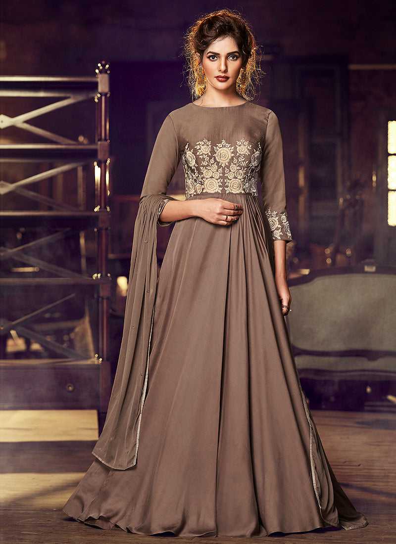 Light Brown Embroidered Anarkali Style Gown fashionandstylish.myshopify.com