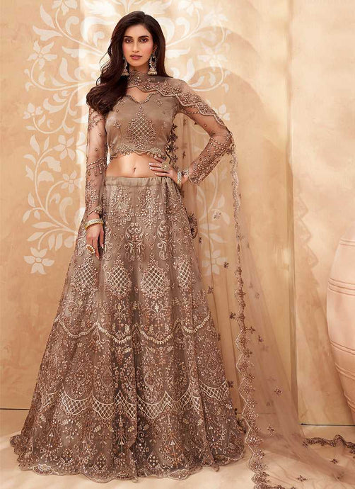 Light Brown Heavy Floral Embroidered Stylish Lehenga Choli fashionandstylish.myshopify.com