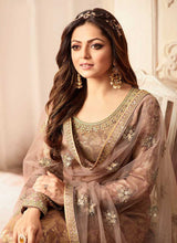 Load image into Gallery viewer, Light Brown and Gold Embroidered Sharara Style Suit fashionandstylish.myshopify.com
