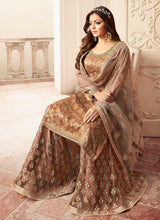 Load image into Gallery viewer, Light Brown and Gold Embroidered Sharara Style Suit fashionandstylish.myshopify.com
