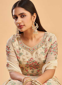 Light Golden Floral Embroidered Designer Kalidar Anarkali fashionandstylish.myshopify.com