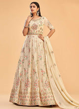 Load image into Gallery viewer, Light Golden Floral Embroidered Designer Kalidar Anarkali fashionandstylish.myshopify.com
